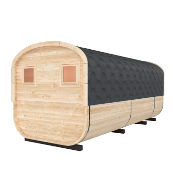 Preview: Fasssauna / Gartensauna / Banja / Quadro 5,0 m mit Vorraum und Balkon